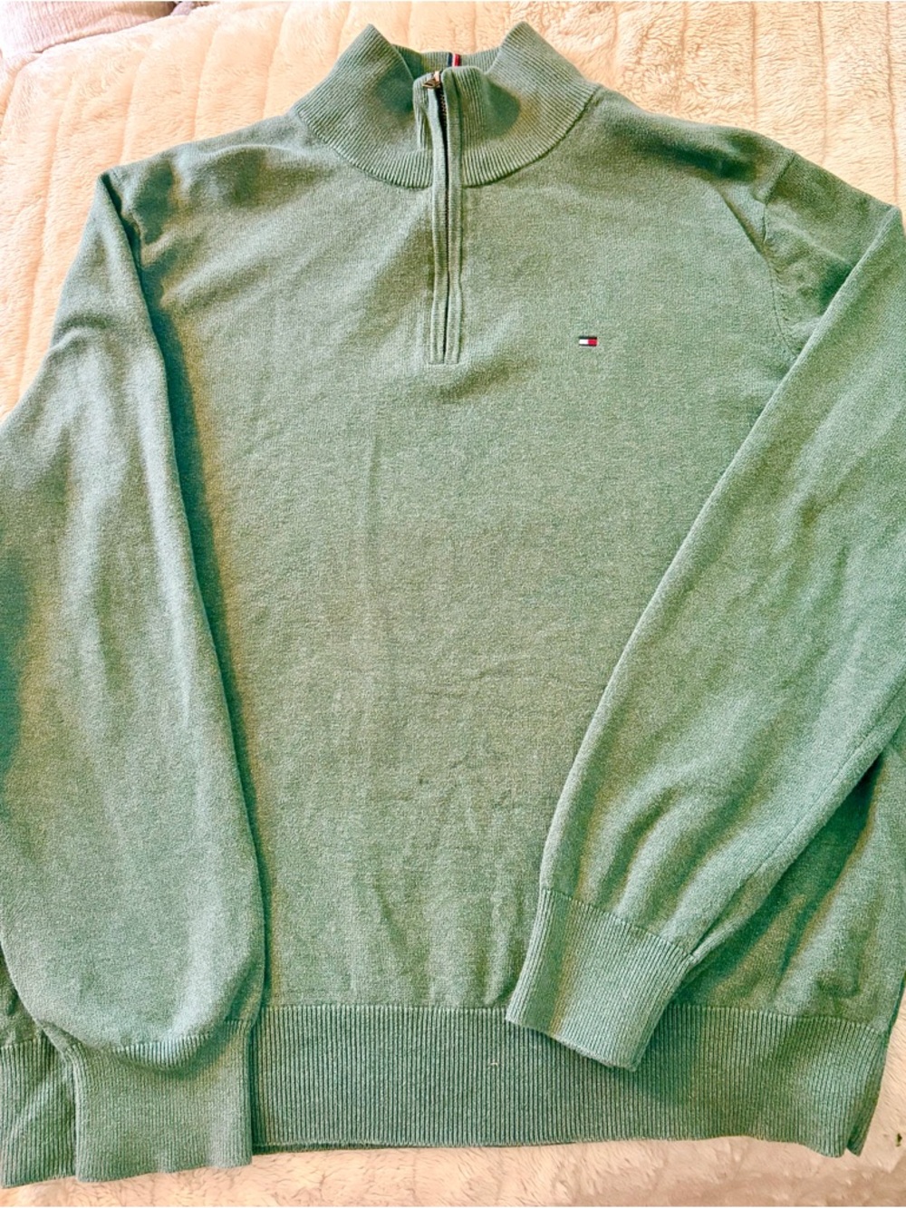 Tommy Hilfiger Men's Sage Green Half-Zip Pullover Sweater